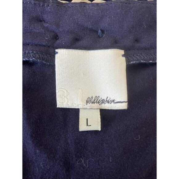 3.1 Phillip Lim Top Blouse Navy Blue Chain Neck Short Sleeve Relaxed Fit Scoop L - Picture 8 of 8